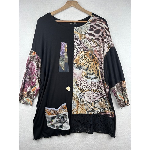 Lee Andersen Tops - Lee Andersen Tunic Top Womens O/S Leopard Patchwork Art to Wear